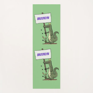 Funny crocodile aligator with sign cartoon yoga mat