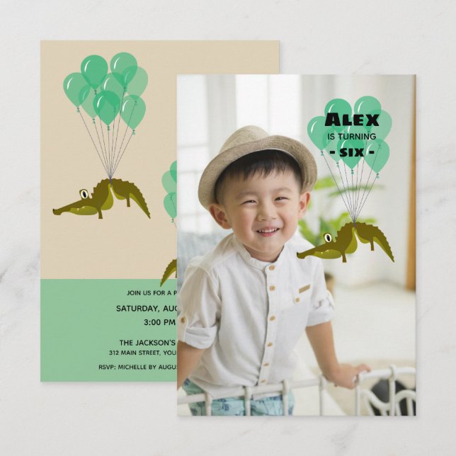 Funny crocodile Birthday Party with picture  Invitation (Front/Back)