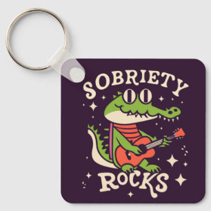 Funny Crocodile Cartoon Sobriety Rocks Custom Keychain