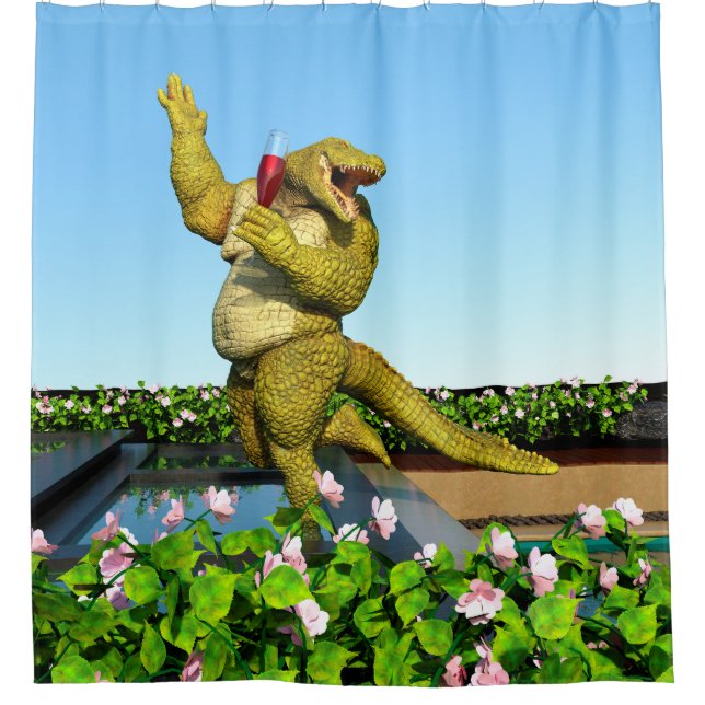 Funny Crocodile Champagne Pool Party Art (Front)