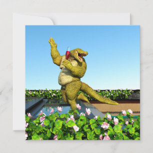 Funny Crocodile Champagne Pool Party Art Card