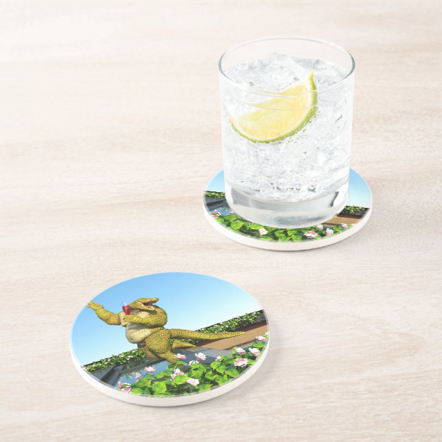 Funny Crocodile Champagne Pool Party Art Coaster (Side)