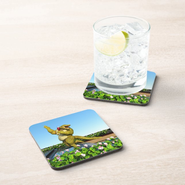Funny Crocodile Champagne Pool Party Art Coaster (Right Side)