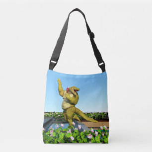 Funny Crocodile Champagne Pool Party Art Crossbody Bag
