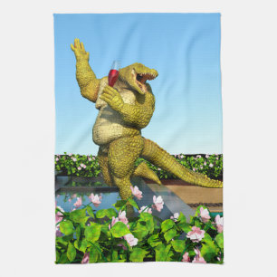 Funny Crocodile Champagne Pool Party Art Kitchen Towel