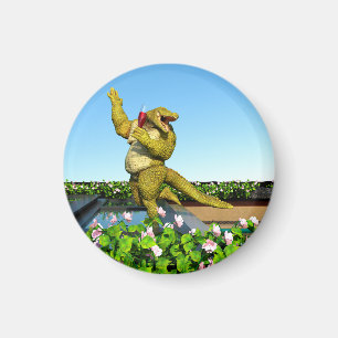Funny Crocodile Champagne Pool Party Art Magnet