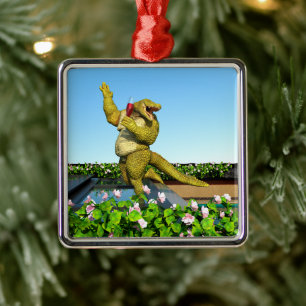 Funny Crocodile Champagne Pool Party Art Metal Ornament