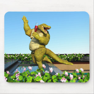 Funny Crocodile Champagne Pool Party Art Mouse Pad