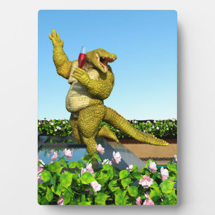Funny Crocodile Champagne Pool Party Art Plaque
