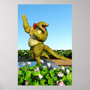 Funny Crocodile Champagne Pool Party Art Poster
