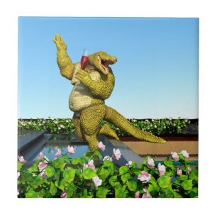 Funny Crocodile Champagne Pool Party Art Tile