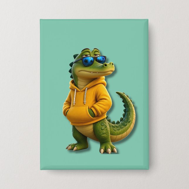 Funny Crocodile Character Mint Green Button Pin  (Front)