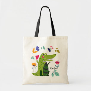 Funny Crocodile Custom Name Gift Tote Bags