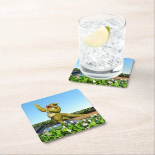 Funny Crocodile Drinking Champagne Square Paper Coaster