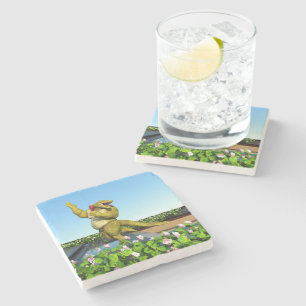 Funny Crocodile Drinking Champagne Stone Coaster