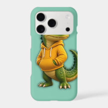 Funny Crocodile in Yellow Hoodie Mint Green Phone 