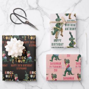Funny Crocodile Pun Rock Out With Your Croc Out Wrapping Paper Sheet