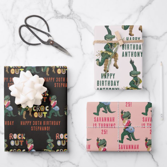 Funny Crocodile Pun Rock Out With Your Croc Out Wrapping Paper Sheet (Front)
