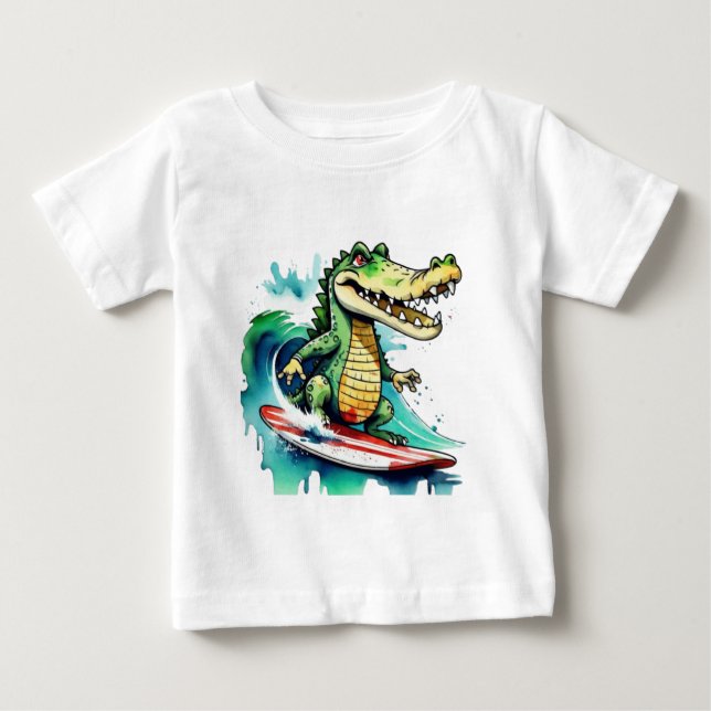 Funny crocodile surfing T-Shirt (Front)