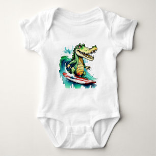 Funny crocodile surfing T-Shirt Baby Bodysuit