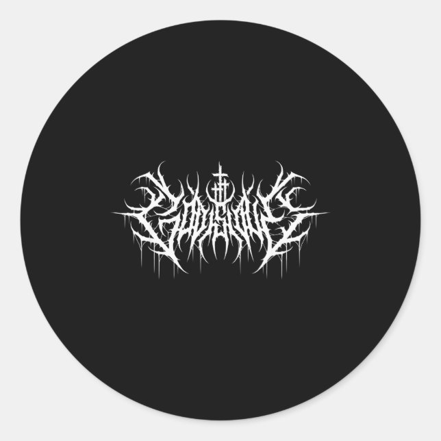 Funny Cross Jesus God Is Love Death Metal Design  Classic Round Sticker (Front)