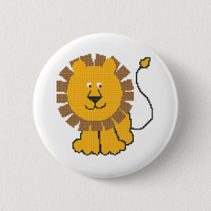 Funny cross-stitch cartoon Lion 2 Inch Round Button