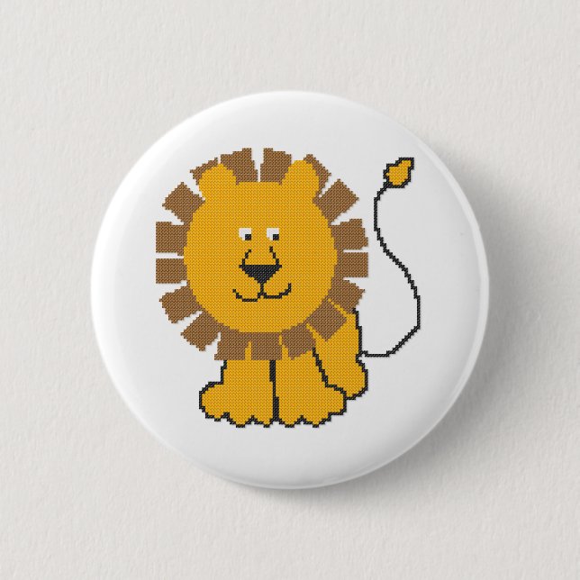 Funny cross-stitch cartoon Lion 2 Inch Round Button (Front)