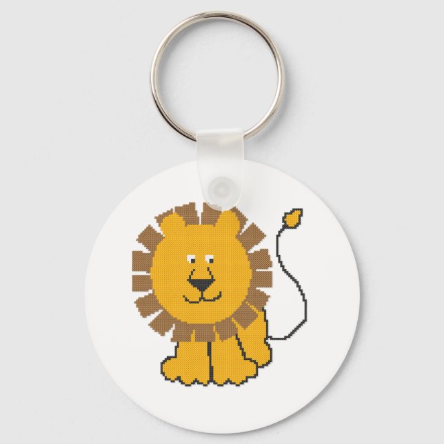 Funny cross-stitch cartoon Lion Keychain (Front)