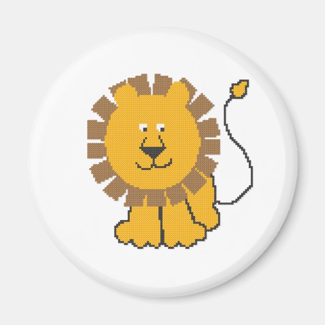 Funny cross-stitch cartoon Lion Magnet (Front)