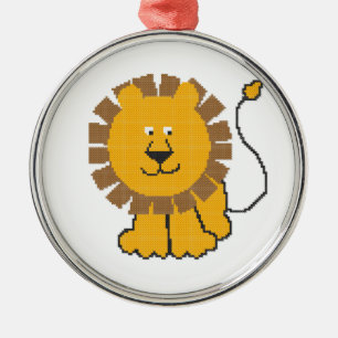 Funny cross-stitch cartoon Lion Metal Ornament