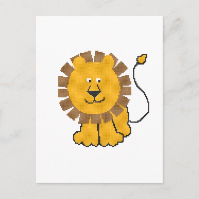 Funny cross-stitch cartoon Lion Postcard (Front)