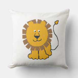 Funny cross-stitch cartoon Lion Throw Pillow