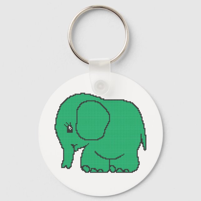 Funny cross-stitch green elephant keychain (Front)