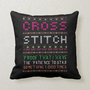 Funny Cross Stitch Needlepoint Sewing Needle Art Throw Pillow