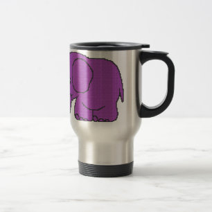 Funny cross-stitch purple elephant travel mug
