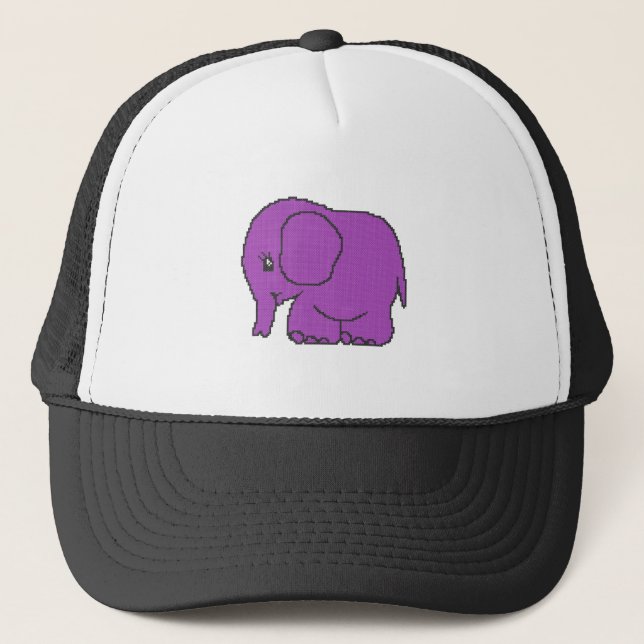 Funny cross-stitch purple elephant trucker hat (Front)
