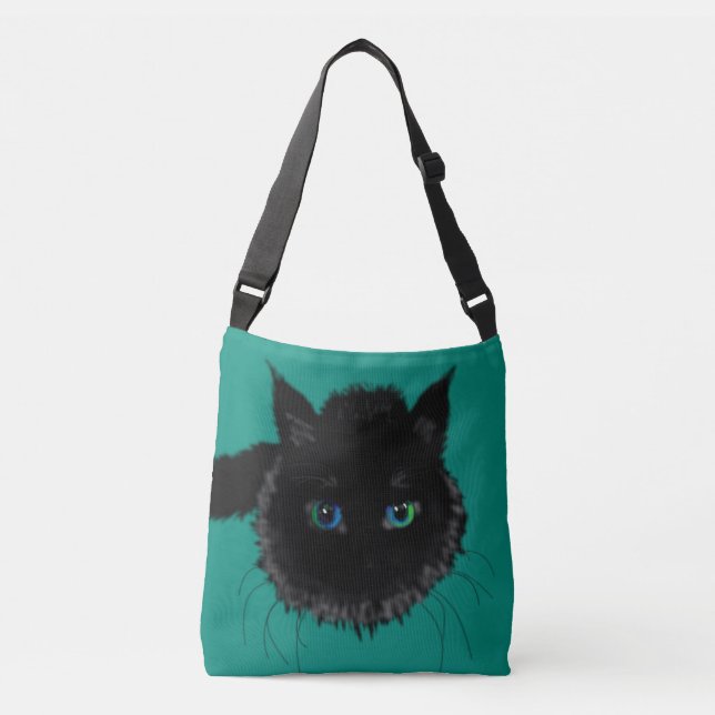 Funny Crossbody Bag with Black Cat - Customizable (Front)