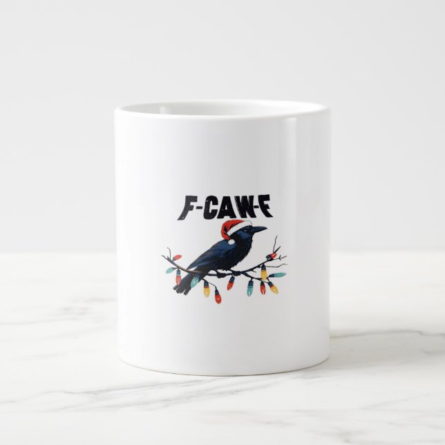 Funny Crow Christmas Classic Retro Design Large Coffee Mug (Front)