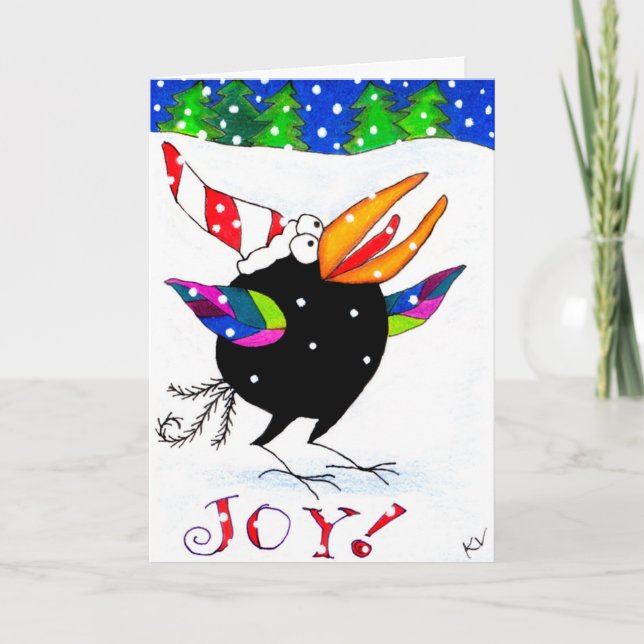 Funny Crow Christmas Snow Joy carte de voeux (Devant)