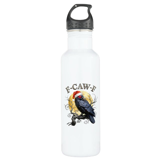 Funny Crow F-Caw-F Bird Gothic Christmas Santa Hat 710 Ml Water Bottle (Front)