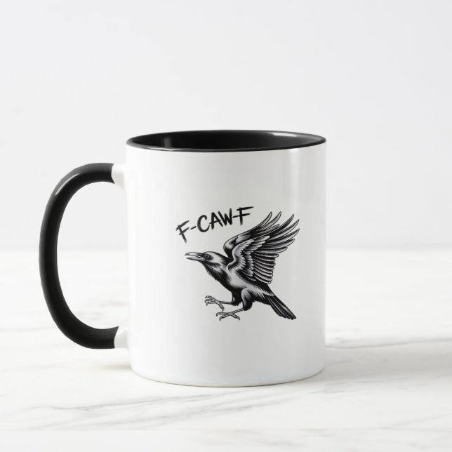 Funny Crow F-Caw-F Essential Minimal Clean Mug (Left)