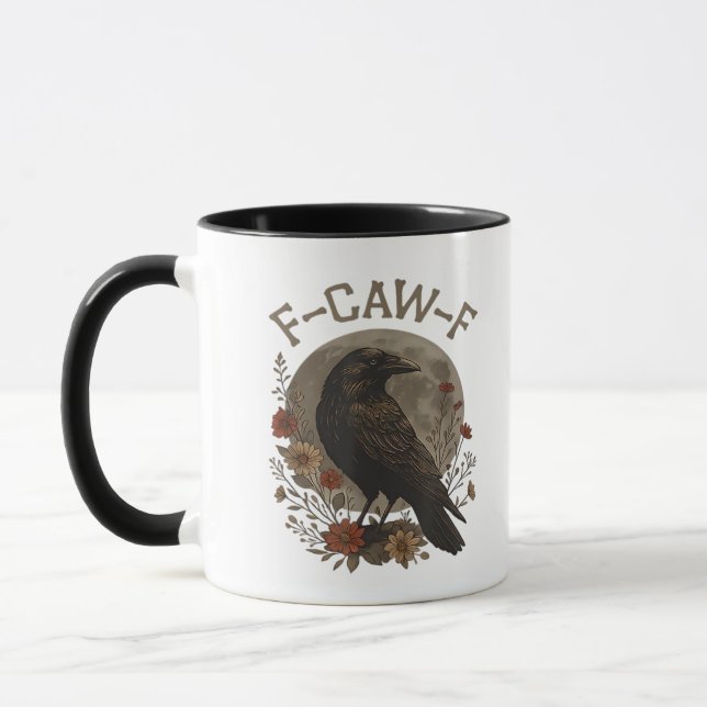 Funny Crow F-Caw-F Humour Gothic Essential Trendy  Mug (Left)