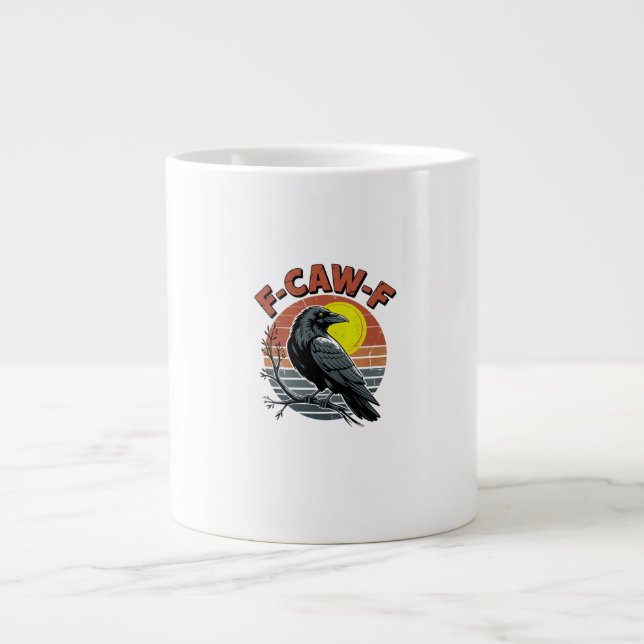 Funny Crow F-Caw-F Retro Sunset Adult Design Tri-B Large Coffee Mug (Front)