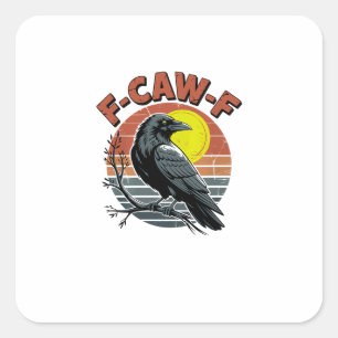 Funny Crow F-Caw-F Retro Sunset Adult Design Tri-B Square Sticker