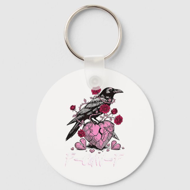 Funny Crow F-caw-f Valentines Day Black Bird Fcawf Keychain (Front)