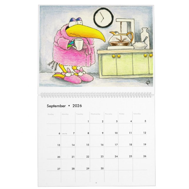 Funny crow illustrations calendar (Sep 2026)