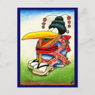 Funny Crow wearing Kimono postcard