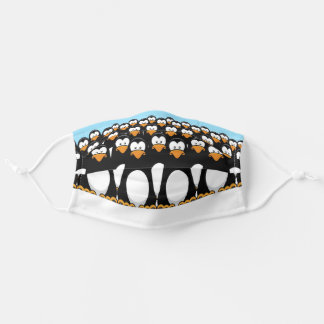 Funny Crowd of Cartoon Penguins in Snow Cloth Face Mask