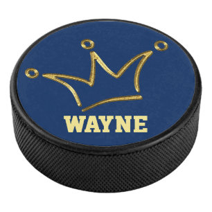 Funny Crown gold + your backgr. & Name Hockey Puck