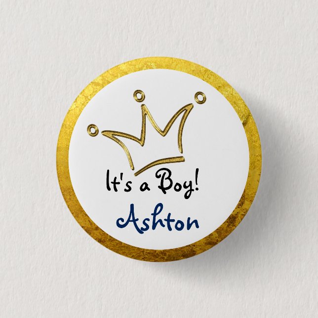 Funny Crown gold + your backgr. & text 1 Inch Round Button (Front)